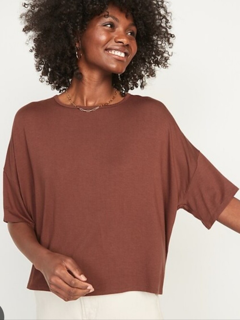 Short Sleeve Luxe Oversized Crop T-shirt - Picture 1 of 5
